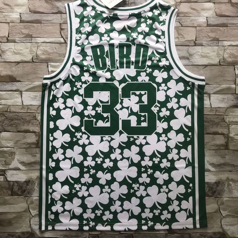 Men Boston Celtics #33 Bird white green Printing plate 2021 NBA Jersey